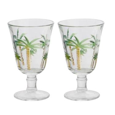 Imagem de Jogo 2 Taças De Cristal Palm Hand Tree Coqueiro Transparente Para água Lyor 240ml