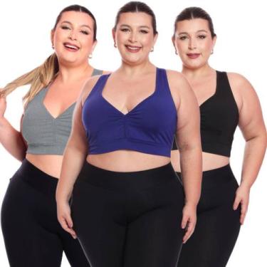 Imagem de Kit 3 Top Plus Size Fitness Feminino Sem Bojo Academia Decote - Brás e