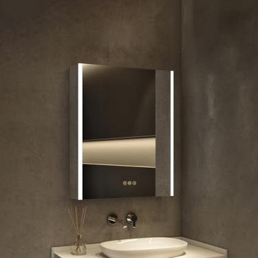 Imagem de HBEZON Armário De Remédios Com Luzes Led E Espelho, Banheiro 24 X 30 Pol., Superfície Ou Embutido, Porta, Desembaçador, Função Memória, Modo 3 Cores, Tomada Usb, Dimmer, Prateleira Armazenamento