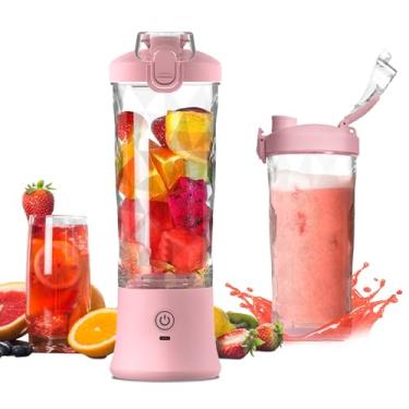 Imagem de SEAINS Liquidificador Portátil, Pessoal Para Shakes E Vitaminas Com Tampa De Viagem 20 Oz, Tamanho Mini 6 Lâminas, Recarregável Via Usb, Academia, Cozinha Ao Ar Livre (Rosa)