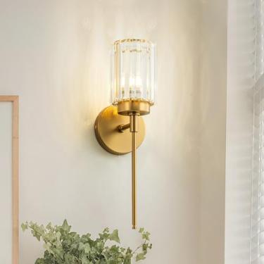 Imagem de HUOKU Arandela De Parede Dourada Única, Luminária Moderna Para Penteadeira Com Cúpula Cristal, 1 Luz Banheiro, Quarto, Espelho, Sala Estar, Corredor