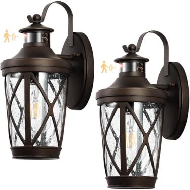 Imagem de VIANIS Luminária De Parede Externa Com Sensor Movimento Para Varanda, Suporte Iluminação Em Bronze Polido A Óleo, Conjunto 2 Arandelas Vidro Temperado, Luzes Garagem Coach