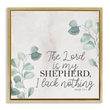 Imagem de Stupell Industries The Lord Script with Eucalyptus Gold Floater Canvas Wall Art Design por Kim Allen, 18 x 18