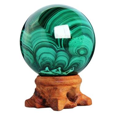 Imagem de KINO Esfera De Malaquita Natural Com Suporte Madeira, Bola Cristal Mineral Cura, Escultura Adivinhação