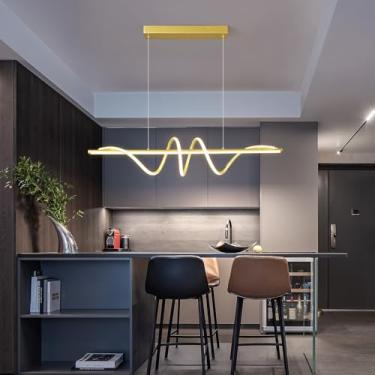 Imagem de FDPBY Lustre Moderno Irregular De 39 Pol., Led Dourado, Regulável 3000K A 6000K Com Controle Remoto, Iluminação Ilha Alumínio, Luminárias Pendentes Para Cozinha, Sala Jantar, Estar E Quarto
