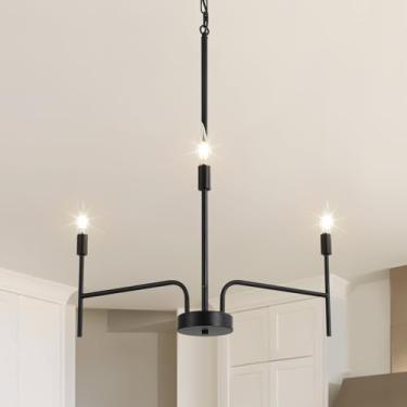 Imagem de LNAGMP Lustre Preto De 3 Luzes, Moderno, Estilo Fazenda, Para Sala Jantar, Luminária Com Vela Redonda 30" Teto Alto, Estar, Hall Entrada
