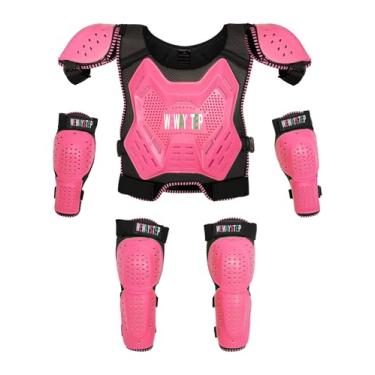 Imagem de WEWAYSTEP Equipamento De Proteção Para Motociclistas, Protetor Tórax, Colete Motocross Jovens, Joelheiras E Cotoveleiras, Traje Completa (Rosa)