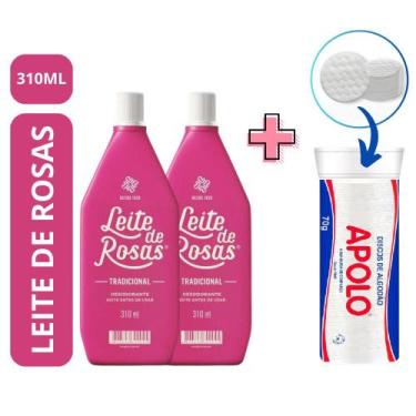 Imagem de Kit 02 Leite de Rosas 310ml 01 Discos de Algodão 70g Apolo Limpeza Fac