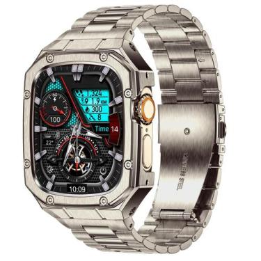 Imagem de Pulseira de relógio com estojo BAITEYOU em aço inoxidável para Apple W