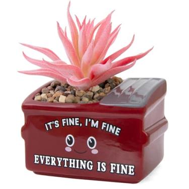 Imagem de YINUOWEI Vaso de cerâmica de suporte emocional, vasos de suculentas e vasos de plantas pequenas para decoração de mesa, acessórios de mesa de lixo, presentes engraçados para mulheres, homens, amigos