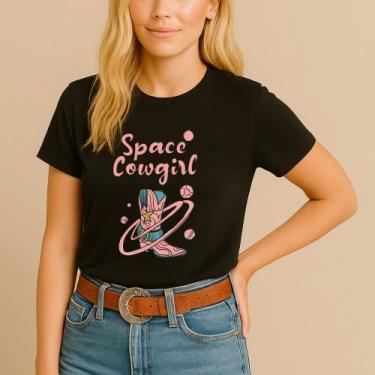 Imagem de Camiseta Blusa Country Algodão Estamp Space Cowgirl Feminina Qualidade