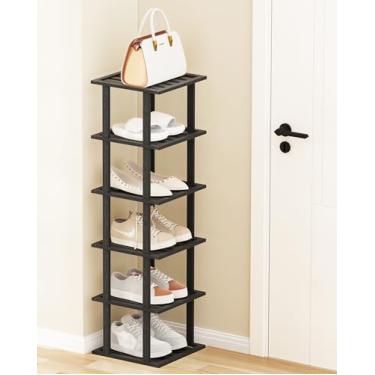 Imagem de Tohomes Sapateira de 6 andares, sapateira de madeira de bambu para entrada e armário, bonita | natural | funcional | sapateira resistente pequena prateleira de sapatos para espaços pequenos e espaços