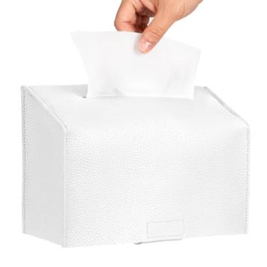 Imagem de Livelab Capa de toalha de papel compatível com toalhas de mão de papel descartáveis Kleenex, dispensador de caixa de lenços de couro PU para mesa, banheiro, carro, escritório (branco)