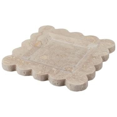 Imagem de CREATCABIN Bandeja decorativa travertino bandeja de joias de mármore bege quadrado vaidade banheiro cozinha suporte de prato borda recortada placa de armazenamento de pedra para anel de joias, café