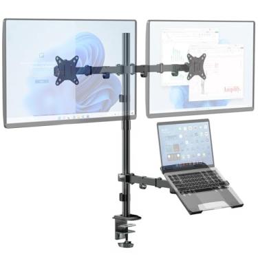 Imagem de IMtKotW Suporte Duplo para Monitor e Laptop, Compatível com Monitores de 17 a 32 Polegadas e Laptops de 10 a 17 Polegadas, Ajustável, Preto