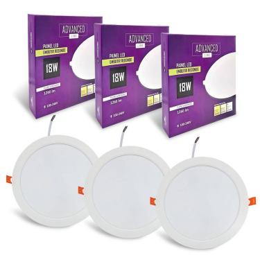 Imagem de 3x Painel Plafon Led Redondo Embutir 18w Branco Quente 3000k