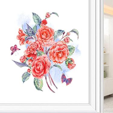 Imagem de Película de janela de privacidade de flores, textura de estilo floral, filme de vidro para sala de estar e escritório em casa, L90 x C 190 cm