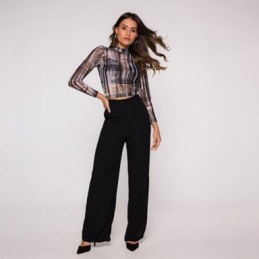 Imagem de Blusa  Cropped Manga Longa e Gola alta em Tule Estampado - Croppeds St