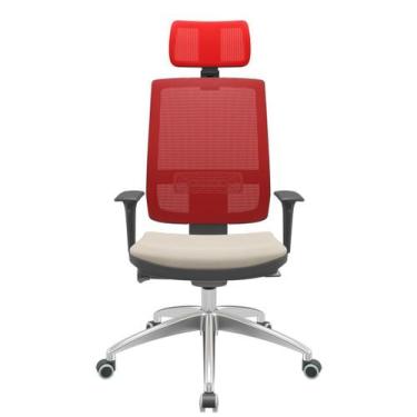 Imagem de Cadeira Office Brizza Tela Vermelha Com Encosto Assento Vinil Bege Aut