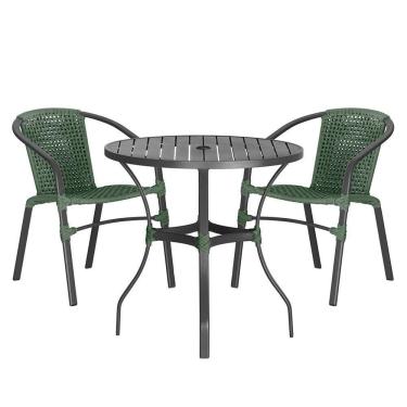 Imagem de 02 Cadeiras Floripa E Mesa Roma 100cm Preta Trama Verde