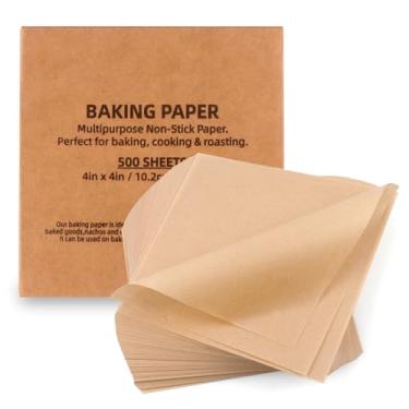 Imagem de Tikxlafe 500 folhas de papel manteiga, 10 x 10 cm, pré-cortadas, antiaderentes, folhas de papel manteiga, forros de panela, forros de panela. Assar, fritadeira a ar, copo de pão a vapor, biscoito de