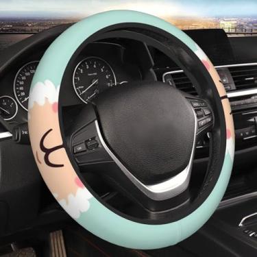 Imagem de Capa de volante de carro elástica capa protetora de volante bonito desenho animado alpaca acessórios interiores de carro antiderrapante decoração de volante de carro para todos os modelos 38.1 cm