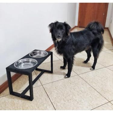 Imagem de Comedouro Elevado Duplo para Cachorro Grande Vasilha Para Cachorros Inox Comedouro Automatico Bebedouro Para Cães(Preto)
