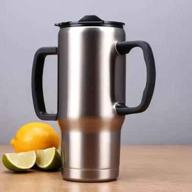 Imagem de Caneca Térmica Parede Dupla em Aço Inox Cinza 800ml com Tampa Rosqueável - Estilo Esportivo