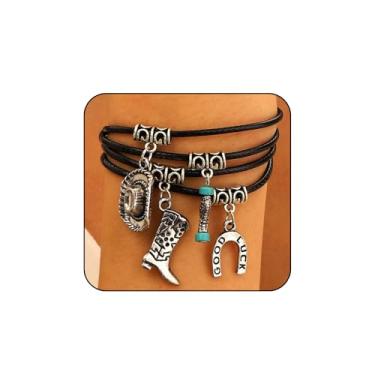 Imagem de Pulseira feminina turquesa ocidental boho, chapéu de caubói, suportes empilhados, conjunto de joias de vaqueira, concerto country, roupas ocidentais, acessórios, 7.5, Zinco, Sem Pedra Preciosa