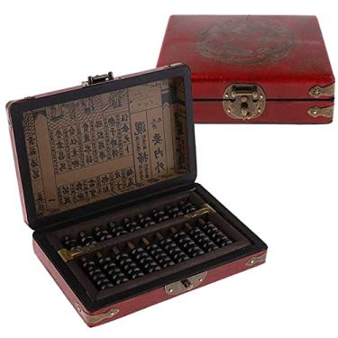 Imagem de MWNAGO Ábaco chinês com caixa de couro vintage, Ábaco de madeira clássico, 9 colunas, contas, ábaco aritmético com calculadora clássica, presentes de contagem, colecionáveis, presente para adultos