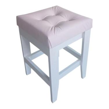 Imagem de Banco Estofado com Assento Acolchoado, Estrutura em Madeira, Branco (rosa)