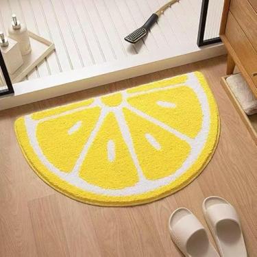Imagem de Semicírculo criativo meio redondo amarelo limão macio tapete de banho antiderrapante banheiro decoração de casa, tapete de área, tapete de quarto de criança, tapete de animal de estimação (18x26??)
