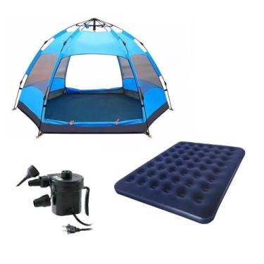 Imagem de Barraca camping 5-8 pessoas + colchão casal + bomba elétrica 127v - OM