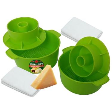 Imagem de 2 peças Kit de preparação de queijos de queijo para prensa de queijo com seguidor pistão 1,2 litros (1,2 litros) Kit de fazer queijo para prensar tofu cor verde