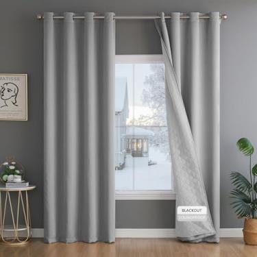 Imagem de Cortinas térmicas 3 em 1 para cobertura de janela de porta isolada no inverno para manter o frio fora - Cortinas absorventes de som para sala de estar e quarto - Cortinas bloqueadoras de frio com