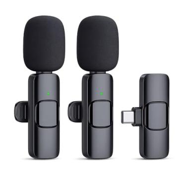 Imagem de Microfone de Lapela Duplo Sem Fio com Conexão USB-C – Ideal para Vídeos, Podcasts, Reuniões e Lives – Cancelamento de Ruído