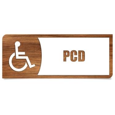 Imagem de Placa de Sinalização Banheiro PNE, Efeito Madeira, 25 x 10 cm, Recorte a Laser, com Fita Dupla Face PSD Acessibilidade