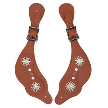 Imagem de Fockety Conjunto de 2 Tiras de Espurador de Couro, Shors de Botas Vintage Ajustáveis de Strassim -Strassim Western para Botas de Cowboy, para Passeios de Cavalo, Show e Rodeio (Marrom)