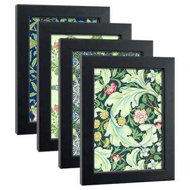 Imagem de DEKWINN, Conjunto de 4 porta-retratos de 12 x 18 cm feito de madeira maciça com vidro de verdade para fotos 10 x 15 cm com tapete ou 12 x 18 cm sem tapete, suporte de parede ou moldura de galeria de
