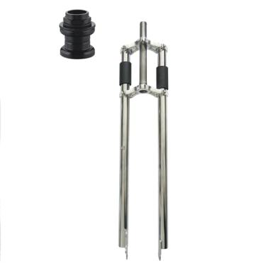 Imagem de CDHPOWER Garfo de bicicleta de 66 cm, garfo sem suspensão de árvore tripla rosqueada de 2,5 cm com ombro duplo, ajuste de pneu de 66 x 3,5 cm (fone de ouvido de 2,5 cm incluído)