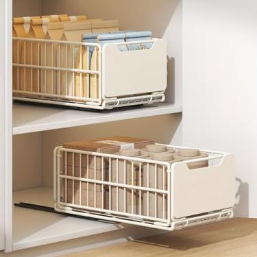 Imagem de Organizador de armário fixo com nano filme adesivo, 1 pacote com cesta de armário de malha deslizante com alça, prateleiras de despensa para uso pesado, armazenamento de gaveta para casa, cozinha