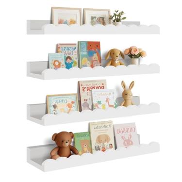 Imagem de Prateleiras de parede recortadas para quarto infantil, prateleiras brancas flutuantes de berçário, pacote com 4, branco