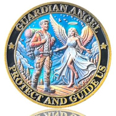 Imagem de LZWIN Guardian Angel Coin for Protection and Guidance - Inspirational Travel Token with Angelic Blessing Prayer