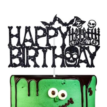 Imagem de Skull Happy Birthday Cake Topper, Happy Booday/Creepy Birthday Decor, Funny Ghoust Scary Horrible Bloody Halloween Themed Bday Party Decorations Supplies
