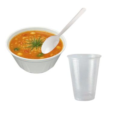 Imagem de Kit Descartáveis Festa 50 Cumbucas Isopor +Colheres +Copos