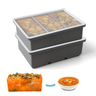 Imagem de Bandejas de silicone para freezer com tampa, 1 xícara de recipiente para congelador de alimentos, molde grande de silicone para congelar, congelar e armazenar sopa, molho, caldo, sobras, recipientes