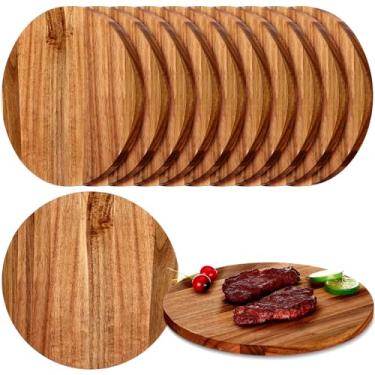Imagem de Patelai Pacote com 10 tábuas de corte redondas de madeira de acácia, 30,5 cm, bandeja multiuso para servir pizza, frutas, legumes, charcutaria, prato de comida para casa, restaurante, festa de