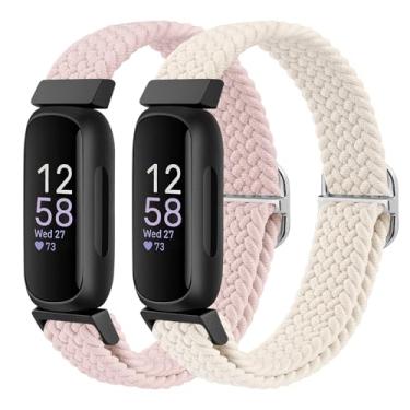 Imagem de Pacote com 2 pulseiras compatíveis com Fitbit Inspire 3/Inspire 2/Inspire/Inspire HR, pulseira de reposição de nylon esportiva elástica ajustável para mulheres e homens (rosa + luz das estrelas)