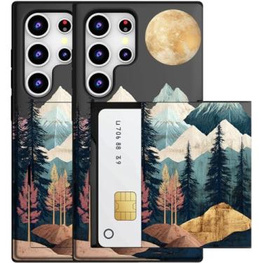 Imagem de MUQR Capa compatível com Samsung Galaxy S23 Ultra com porta-cartão fofo - Design Kawaii, proteção contra quedas de nível militar, capa carteira robusta para mulheres (montanha abstrata preta)