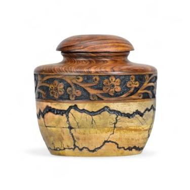 Imagem de Urna de cremação para lembrança de cinzas humanas com tampa rosqueada - Urnas funerárias para cinzas - Urna para queima de madeira de mistura natural